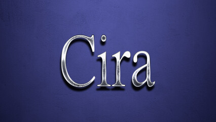 3D Chrome name design of Spanish name Cira on blue Background.