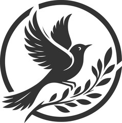 A cute bird on tree branch sitting vector silhouette