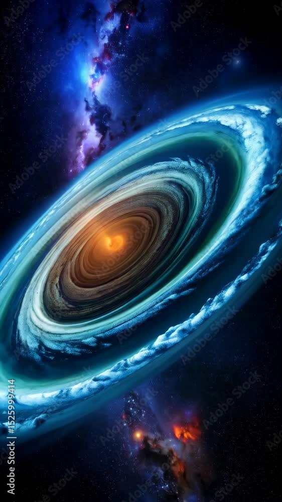 Poster swirling nebula in deep space with bright astral colors and outer cosmos filled with starry constell