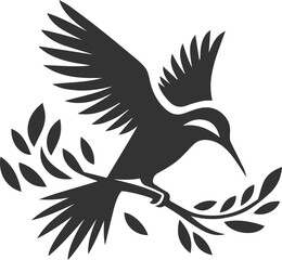 A cute bird on tree branch sitting vector silhouette