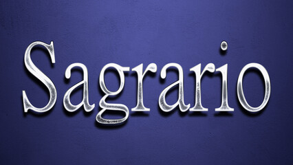 3D Chrome name design of Spanish name Sagrario on blue Background.