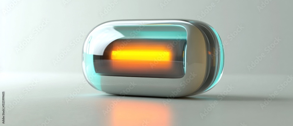 Fototapete futuristic 3d rendering of a glowing capsule with vibrant colors and reflections