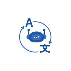 AI Translator Robot Assistant Blue Technology Vector Illustration