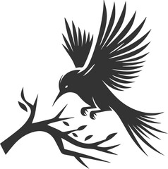 A cute bird on tree branch sitting vector silhouette