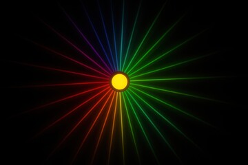 Radiant Circle: A Black Background with a Single Vivid Circle Radiating Colorful Beams for Artistic Realism