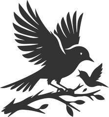 A cute bird on tree branch sitting vector silhouette