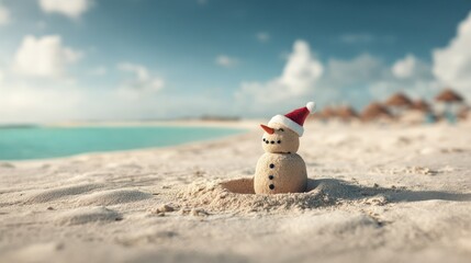 Obraz premium Snowman on tropical beach
