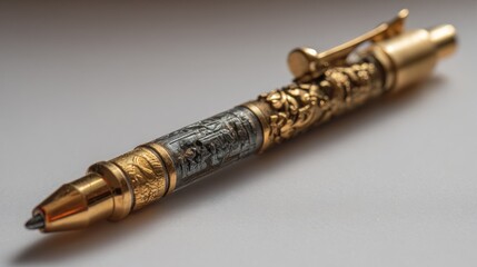 Fototapeta premium Ornate gold and gray pen