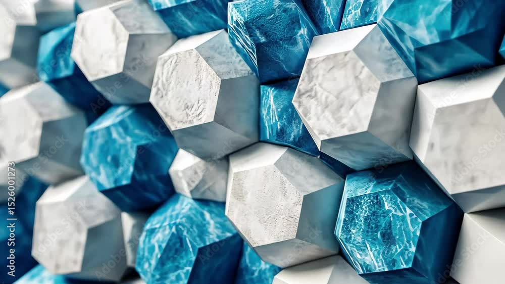 Poster geometric pattern featuring white and blue hexagons in an abstract design showcasing dimensional eff