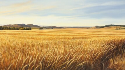 Obraz premium Golden Wheat Field under a Serene Sky