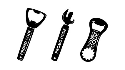 promo code as manual bottle opener, Black Isolated Silhouette