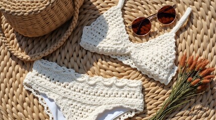 Boho Beach Accessories on Woven Mat