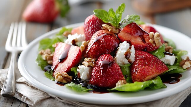 Strawberry Salad with Feta, Walnuts, and Balsamic Glaze