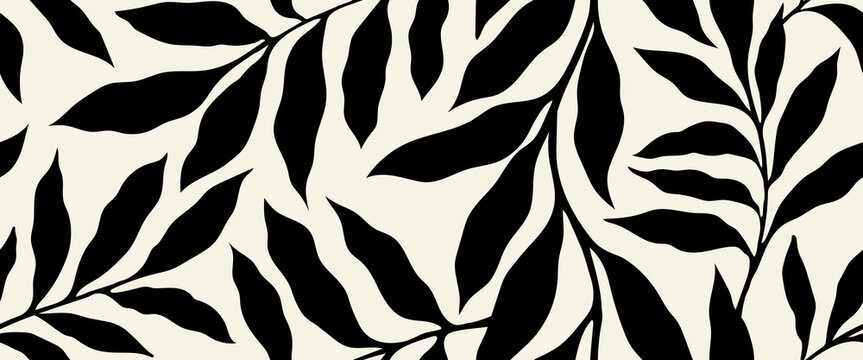 Abstract art vintage colors tropical line art leaves seamles background vector. Wallpaper design with leaves shapes and scribble doodle linear leaf. vintage botanical floral seamless pattern