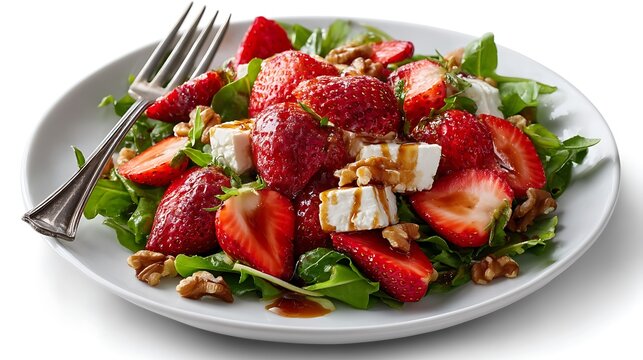 Fresh Strawberry Salad with Arugula, Feta Cheese, and Walnuts