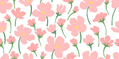 Leaves branch and Hand Drawn doodle Scribble floral plants banner. seamless pattern. Creative minimalist Abstract art background. Design wall decoration, postcard, poster and brochure