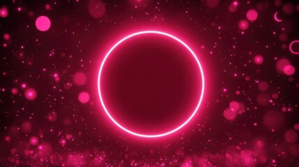 Obraz premium Glowing Circle on Pink Bokeh. Modern Abstract Background with Sparks and Dots