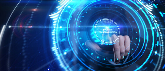Business, technology, internet and network concept. Virtual screen of the future and sees the inscription: Business transformation.