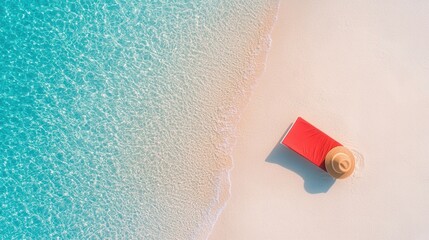 summer concept. Beach scene with a sunbed and clear turquoise water.