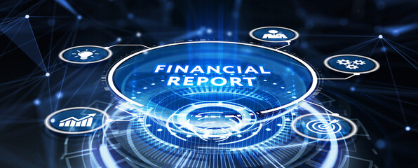 Analyzing financial report data company operations, balance sheet, fintech.  3d illustration