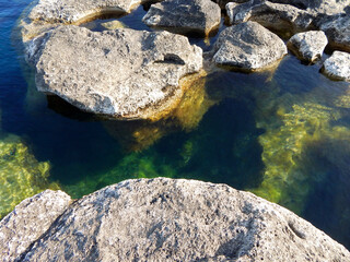 Rocky shore of the Caspian Sea.