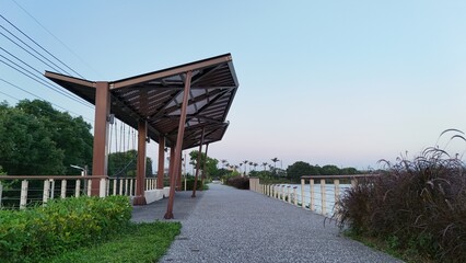 Steel Pavilion and Permeable Pavement at Neiding Pond Waterfront Park, Zhongli, Taoyuan, Taiwan