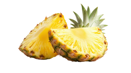 summer concept. Sliced pineapple showcasing vibrant yellow flesh. isolated on white background