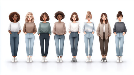 Obraz premium illustration of Diverse group of women of different body types walking together laughing, body confidence through community.