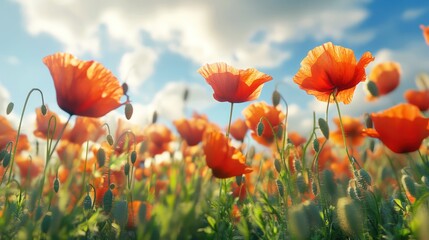 Vibrant Poppy Field Under a Sunny Sky