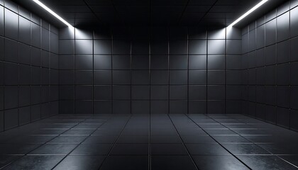 Dark, modern, empty room with spotlights