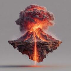 exploded ash eruption volcano A visually stunning illustration of a volcanic eruption showcasing vibrant lava, smoke, and an otherworldly landscape.