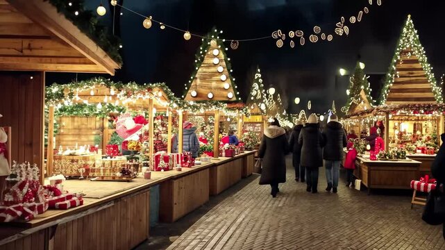Time Lapse captures festive charm of Christmas market at night in Prague, Night timelapse of a Christmas Market in Prague