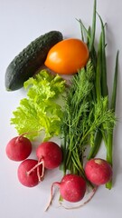 a set of vegetables for making a summer salad