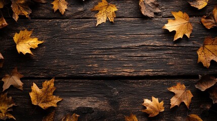 Obraz premium Autumn Leaves on Wood. Fall Foliage Frame for Seasonal Greetings and Messages