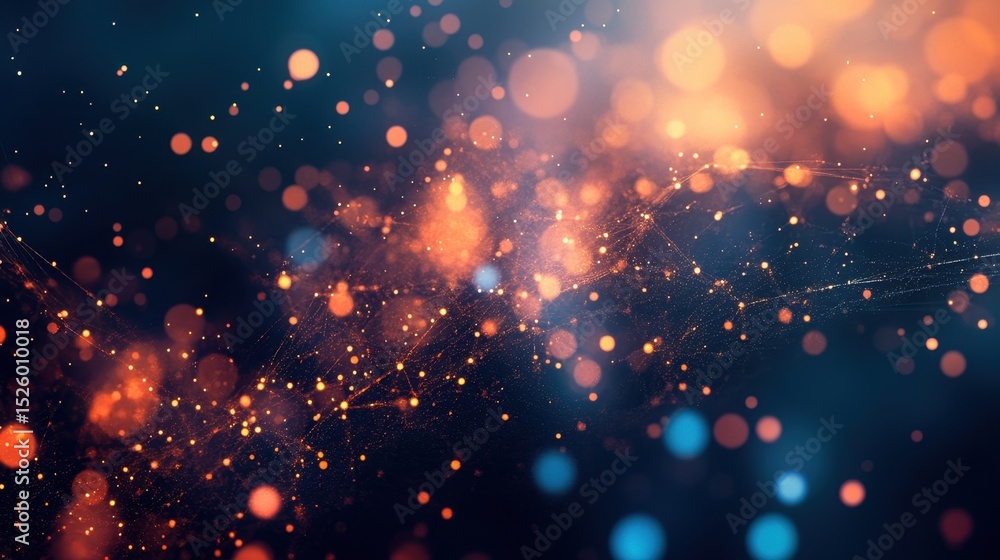 Poster this abstract background features a stunning display of colorful bokeh and glowing particles. the vi