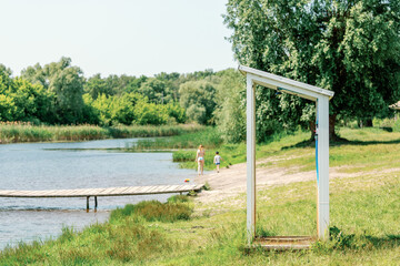 Outdoor beach shower at lake shore