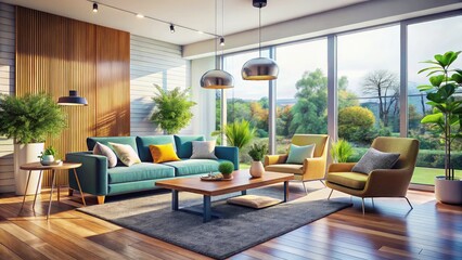 Fototapeta premium Create a stylish minimalist living room with cozy comfort.