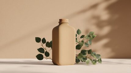 Stylish Mockup of Recycled Packaging Bottle with Plant Shadow