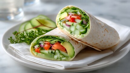 Fresh Vegetable Wrap Served on a Plate