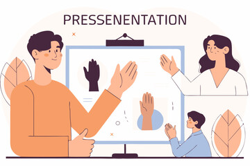 Presentation slide template or landing page website design. Business concept illustrations. Modern flat outline style. Teamwork concept