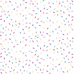 Donut sprinkles confetti retro sweet candy background. Cute dessert decoration colorful sprinkle elements. Birthday, party