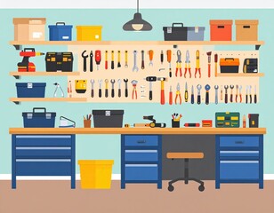 Fototapeta premium Organized Workshop Tools Illustration