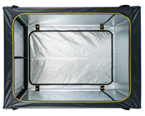 Reflective grow tent for indoor plant cultivation on a transparent background
