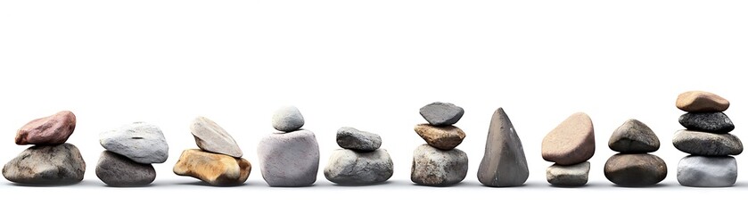 Fototapeta na wymiar A collection of pile of stones isolated on a white background