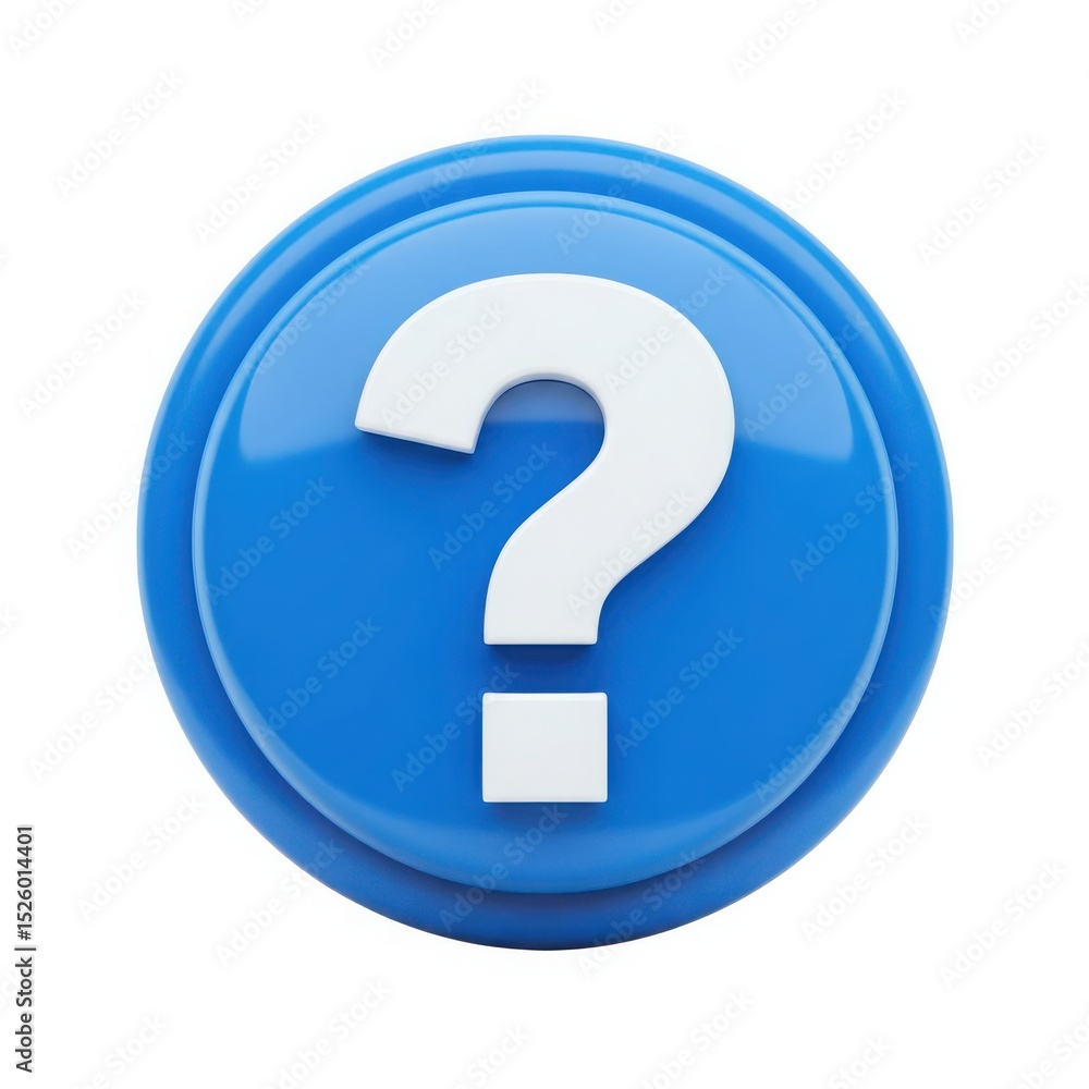 Poster blue circle question mark button isolated on white background
