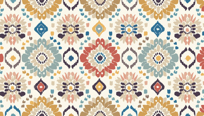 Floral Ikat Ethnic Tribal Seamless Pattern with Handcrafted Textures – Traditional Textile-Inspired Design