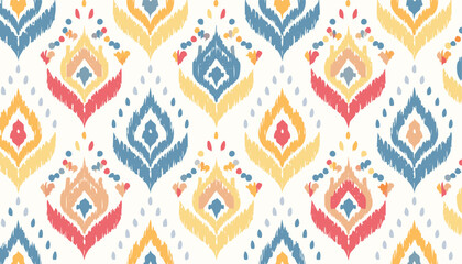 Floral Ikat Ethnic Tribal Seamless Pattern with Handcrafted Textures – Traditional Textile-Inspired Design