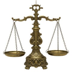 Ornate antique brass scales isolated on white background