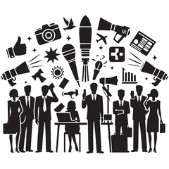 News Reporter and Press Conference Silhouette