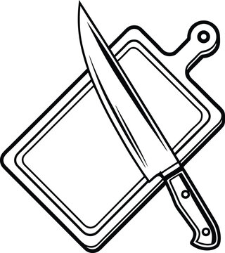 knife on cutting board black and white clip art preview